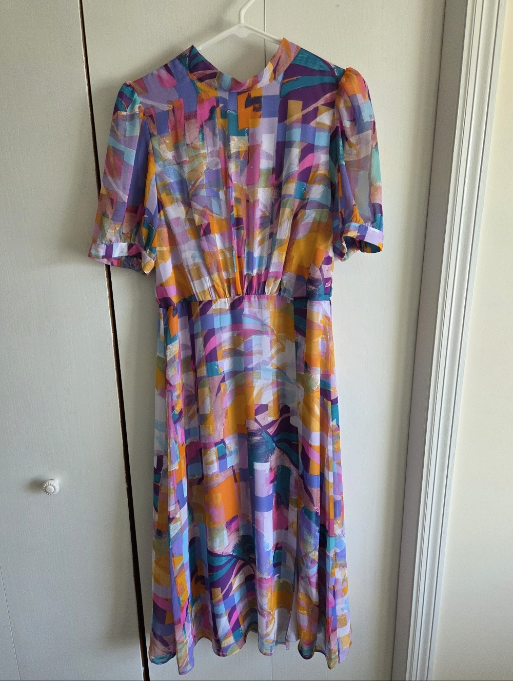 julia jordan Multicolor Abstract Midi Dress in Pink, Orange & Blue